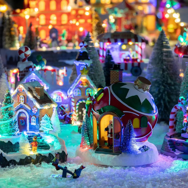 Villaggio di Natale Sfera Multicolor con LED, Movimenti e Musica 19,5 x 18 x 22 cm