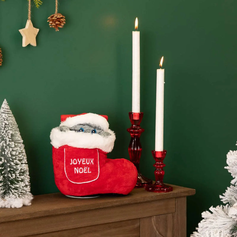 Micio con Calza Joyeux Noel Peluche con Movimenti e Musica 21 cm