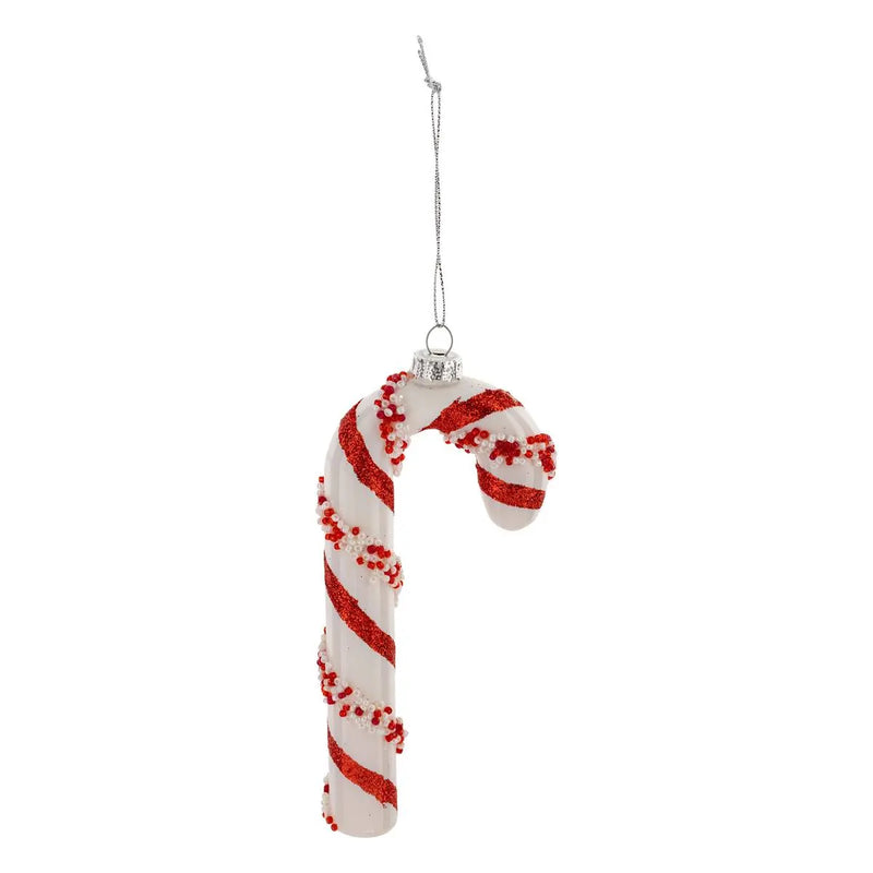 Bastoncino di Zucchero in Vetro Rosso e Bianco con Gancio 15 cm