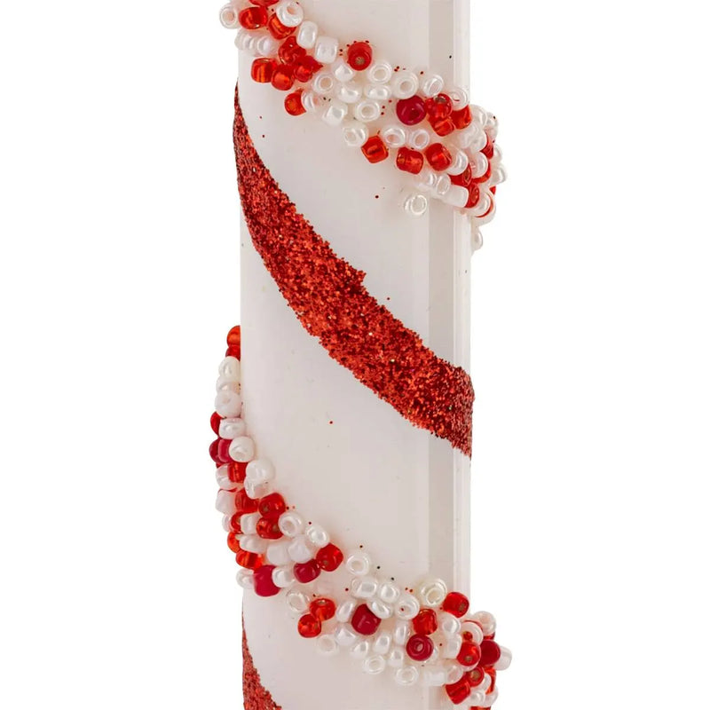 Bastoncino di Zucchero in Vetro Rosso e Bianco con Gancio 15 cm