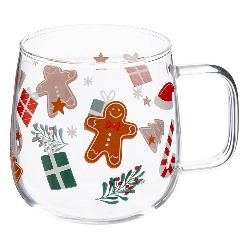 Tazza Mug in Vetro Trasparente Fantasia Natale 540 ml