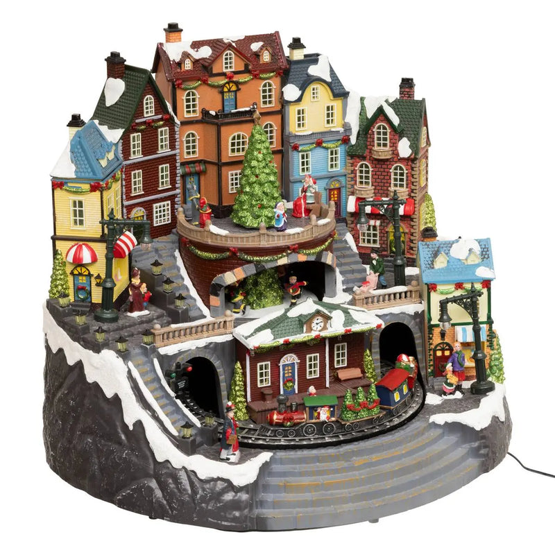 Villaggio di Natale Stazione Multicolor con LED, Movimenti e Musica 42,5 x 35,5 x 37,5 cm