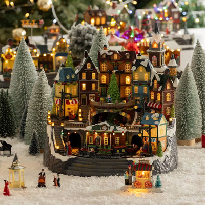 Villaggio di Natale Stazione Multicolor con LED, Movimenti e Musica 42,5 x 35,5 x 37,5 cm