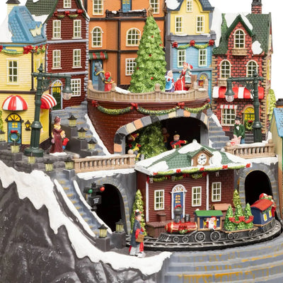 Villaggio di Natale Stazione Multicolor con LED, Movimenti e Musica 42,5 x 35,5 x 37,5 cm