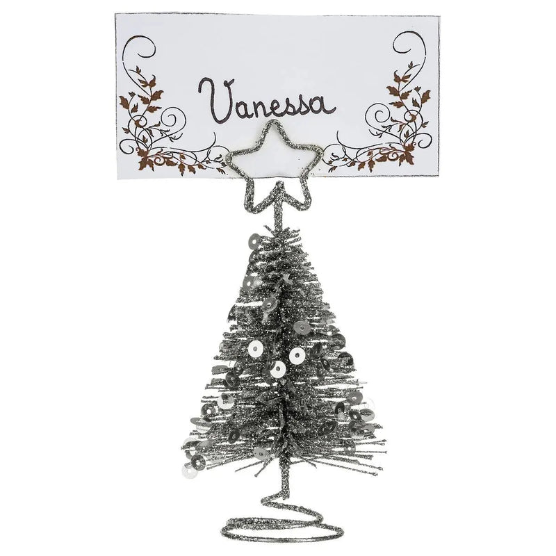 Segnaposto Albero Glitter Argento 5 x 10 cm
