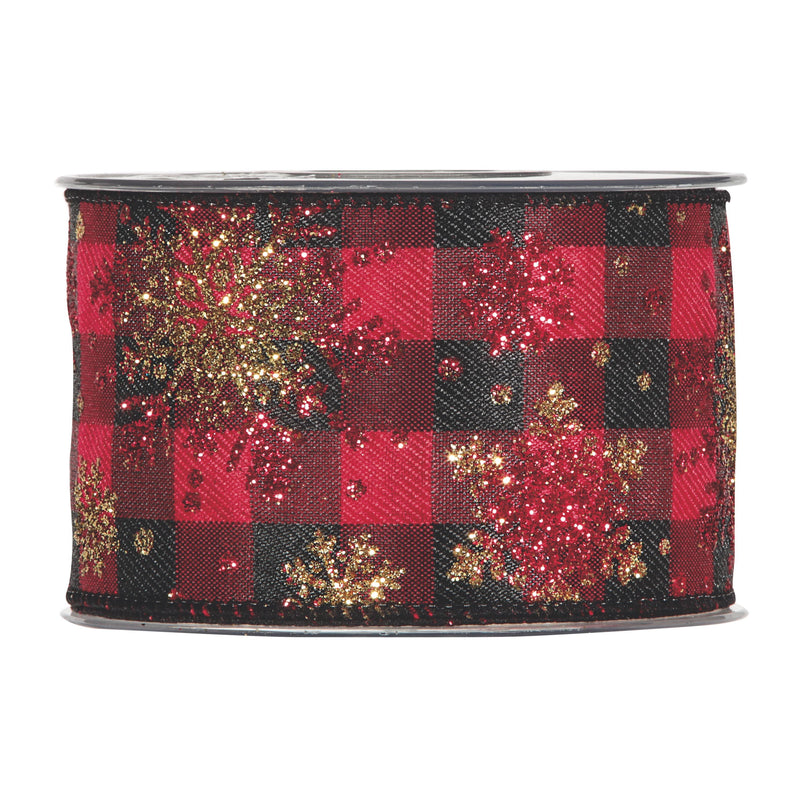 Nastro Tartan con Fiocchi di Neve Rosso 63 mm x 10 mt