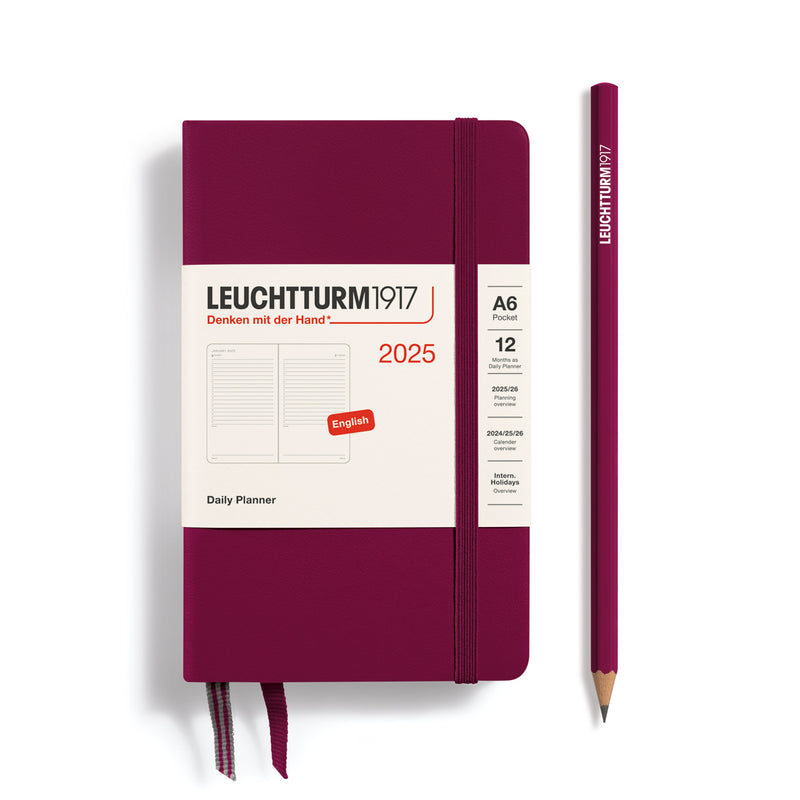 Agenda 12 Mesi Giornaliera Pocket A6 con Copertina Rigida Port Red 2025