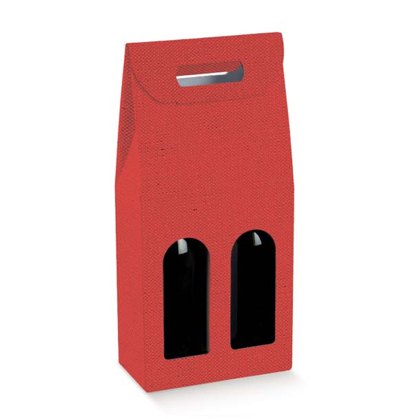 Scatola Porta 2 Bottiglie Lino Rosso 180 x 90 x 385 mm