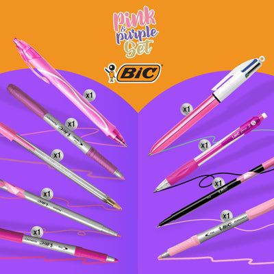 BIC Set Cancelleria 10 Pezzi Penne Matita Pennarelli Rosa e Viola