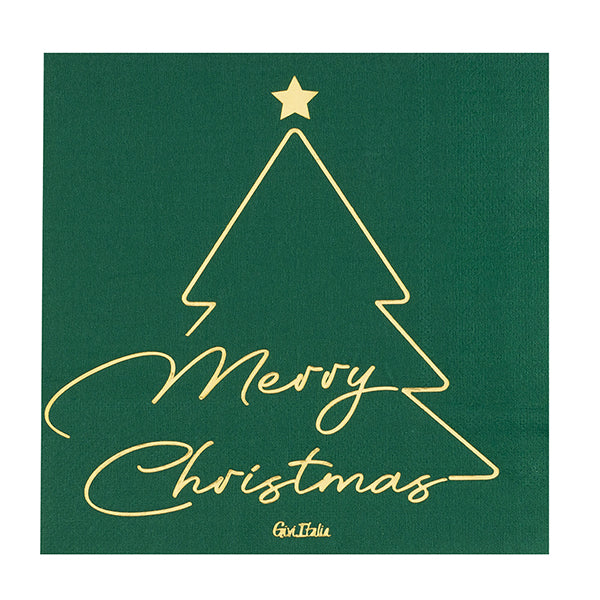 Tovaglioli in Carta 3 Veli Merry Christmas In Green 33 x 33 cm - 16 pezzi