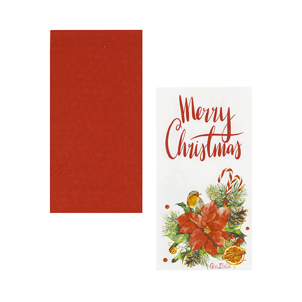 Tovaglioli Stella di Natale e Monocolore Rosso 33 x 33 cm - 16 pezzi