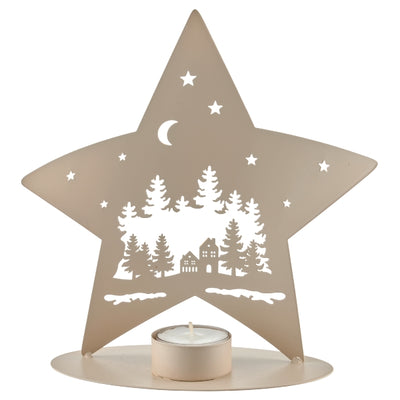 Porta Candela Tealight Stella Bianco e Oro in Metallo 17 x 8 x 19 cm