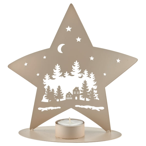 Porta Candela Tealight Stella Bianco e Oro in Metallo 17 x 8 x 19 cm