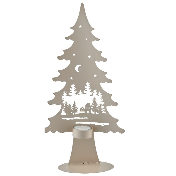 Porta Candela Tealight Albero Bianco e Oro in Metallo 17 x 8 x 35 cm