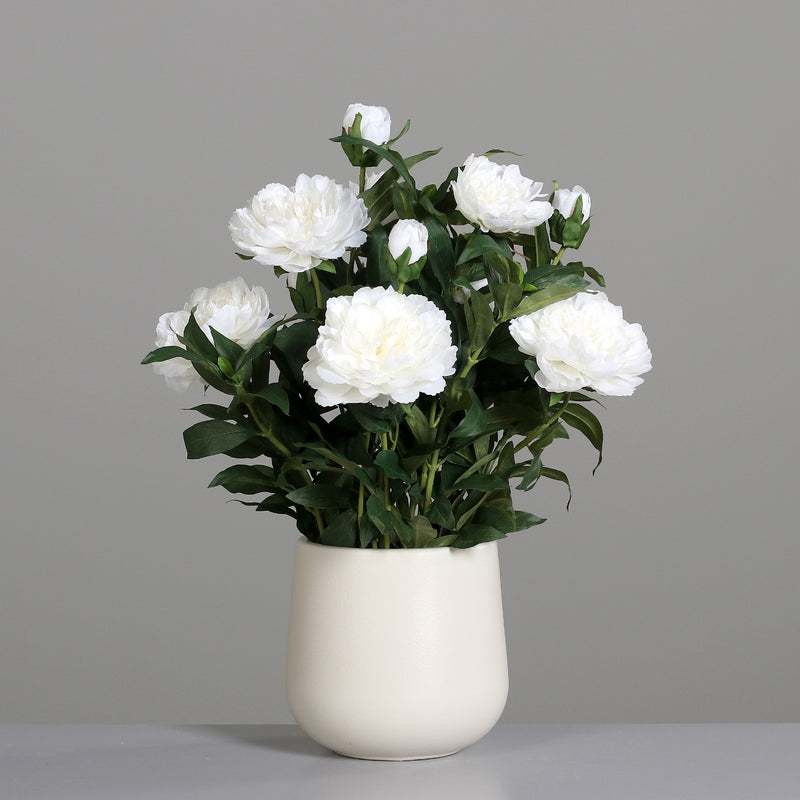 Peonia Premium Bianca con Vaso in PVC 66 cm