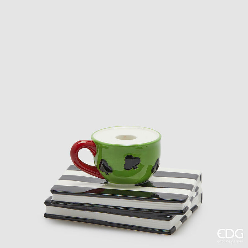 Porta Candela Tazza e Libri Multicolor 17 x 10 x 14 cm