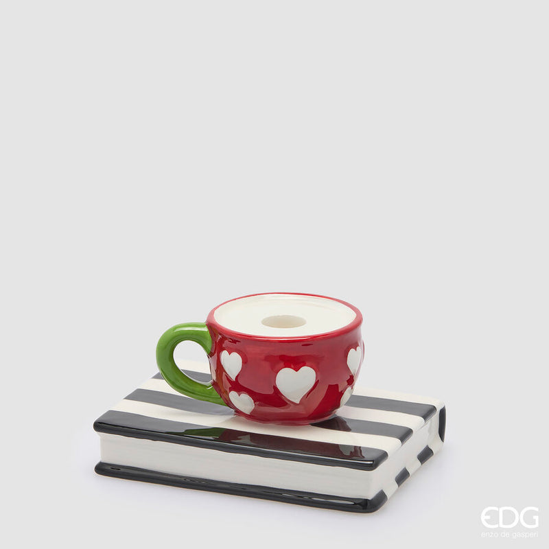 Porta Candela Tazza e Libri Multicolor 15 x 8 x 12 cm
