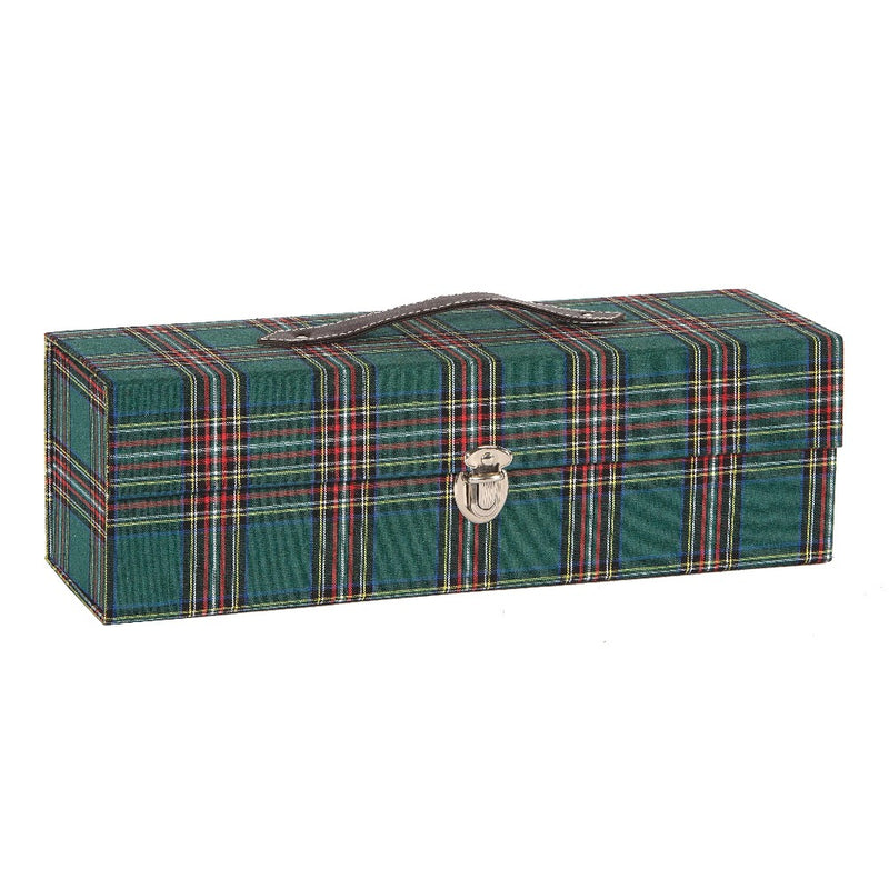 Scatola Porta Bottiglie Tartan Verde 33 x 10,5 cm