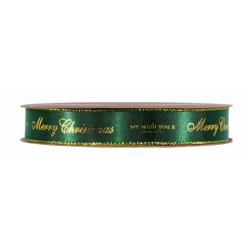 Nastro Wish You Merry XMAS Verde e Oro 15 mm x 15 mt