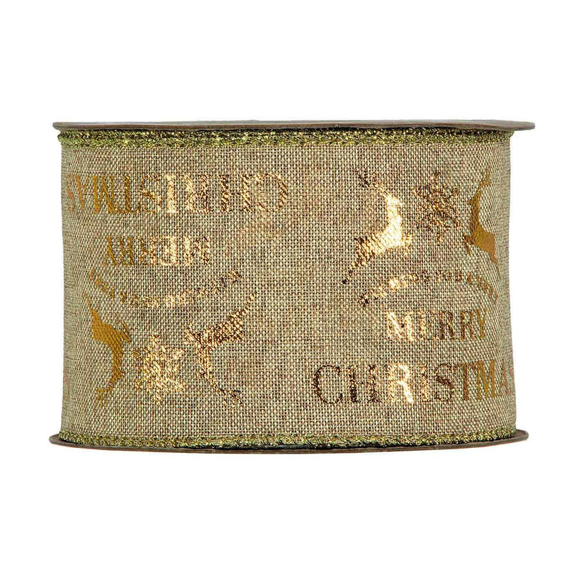 Nastro Merry Christmas con Renne Oro 63 mm x 10 mt