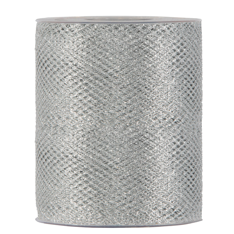 Nastro in Rete Xmas Argento 100 mm x 30 mt