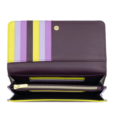 Dudubags Portafoglio Grande in Pelle Morbida Multicolore Deep Purple con RFID