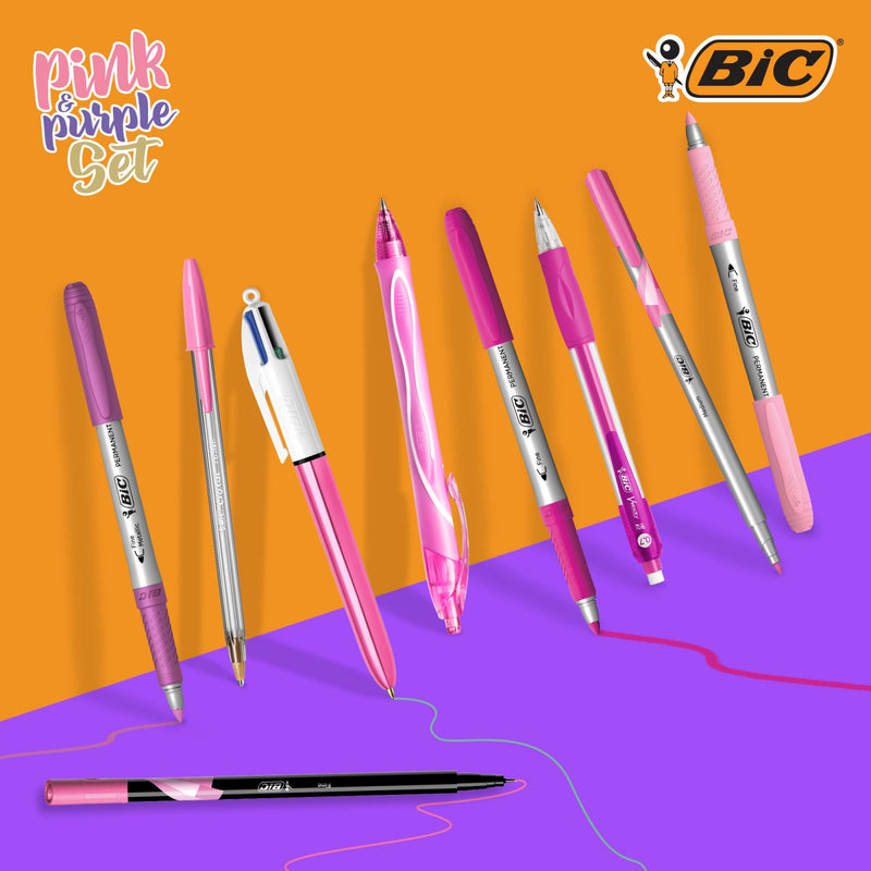 BIC Set Cancelleria 10 Pezzi Penne Matita Pennarelli Rosa e Viola