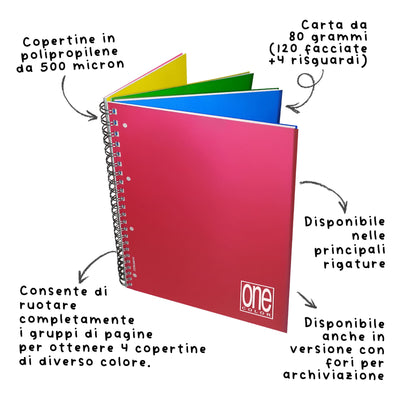 Quaderno Maxi A4 One Color con Copertina in PPL e Divisori 80 gr / 120 Fogli / 1 Rigo