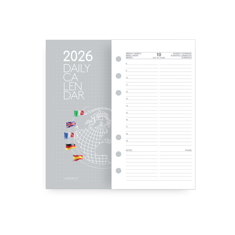 Refill Organizer Medium Intempo 2026 con Agenda 12 Mesi Giornaliera 9,5 x 17 cm