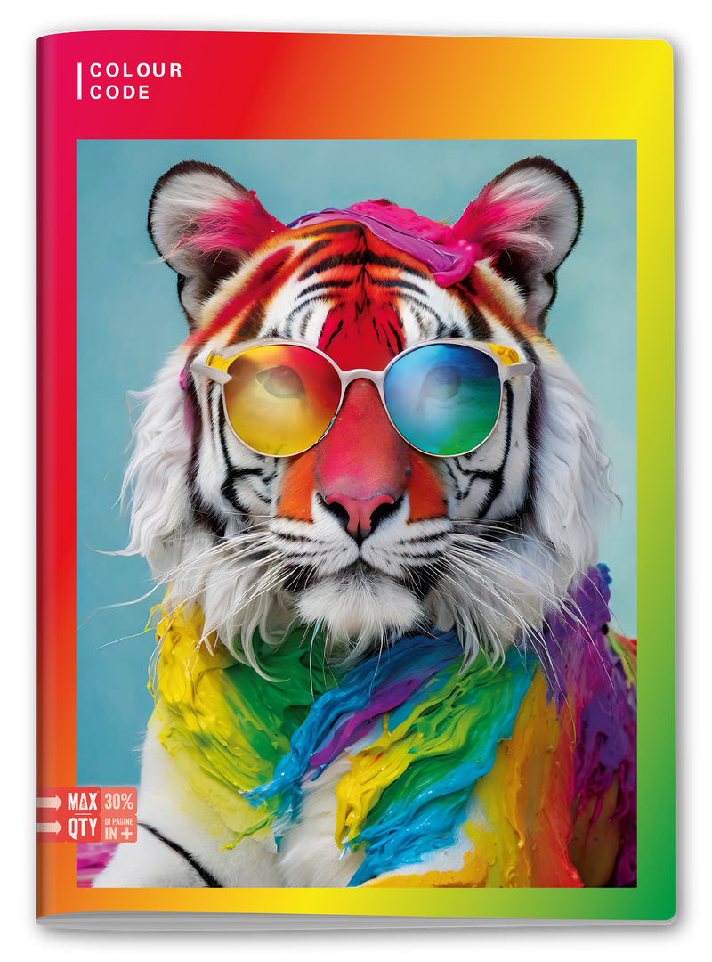 Quaderno A4 Maxi Colour Code Animal Multicolor Fantasie Assortite / 100 gr / Quadretti 5 mm