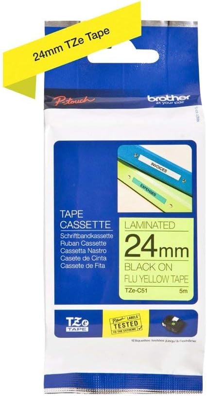 Cassetta Originale Nastro Laminato Fluorescente Brother Nero su Giallo 24 mm