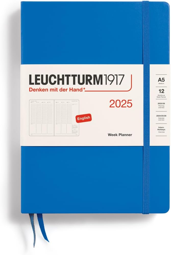 Planner 12 Mesi Settimanale Verticale Medium A5 con Copertina Rigida Sky 2025