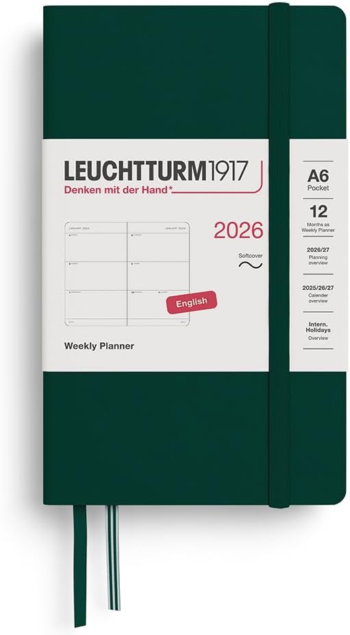 Agenda 12 Mesi Settimanale Orizzontale Leuchtturm1917 Pocket A6 con Copertina Morbida Forest Green 2026
