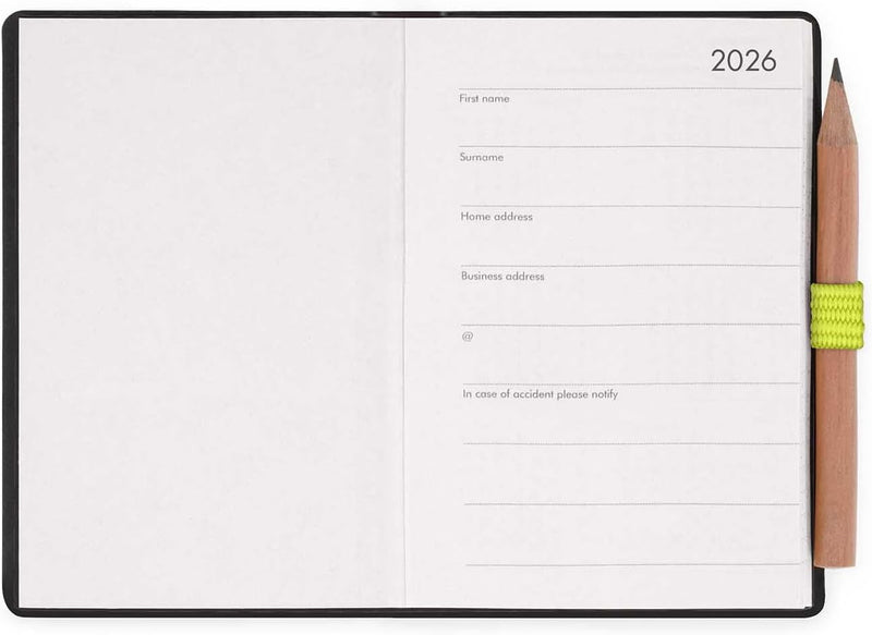 Agenda 12 Mesi Legami Bi-Giornaliera Mini con Rubrica e Matita 2026 Chartreuse con Chiusura ad Elastico