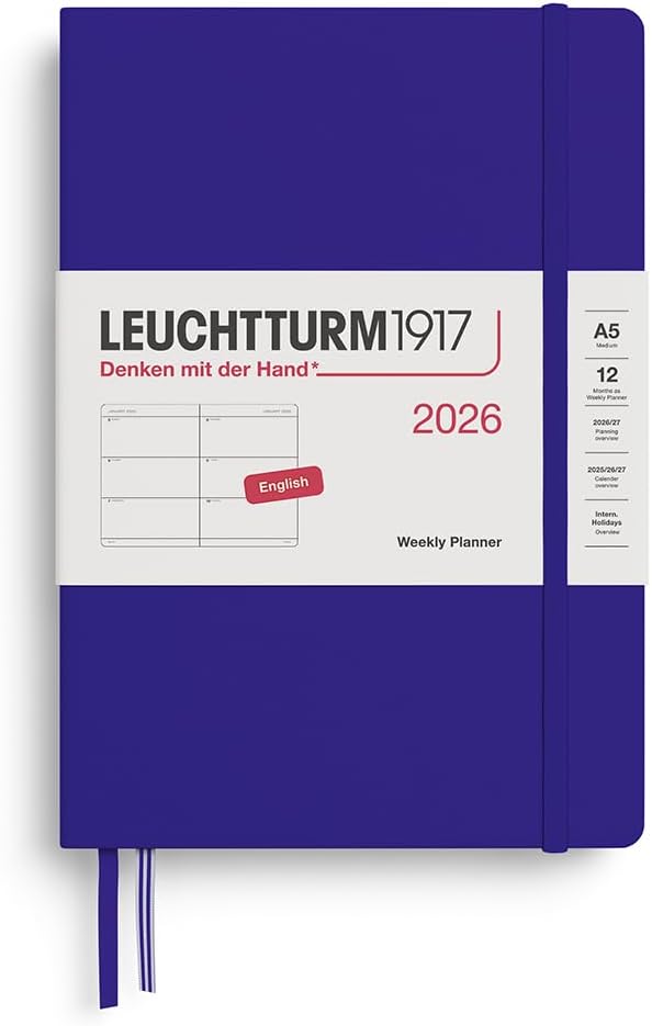 Agenda 12 Mesi Settimanale Orizzontale Leuchtturm1917 Medium A5 con Copertina Rigida Ink 2026