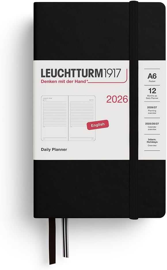 Agenda 12 Mesi Giornaliera Leuchtturm1917 Pocket A6 con Copertina Rigida Nero 2026