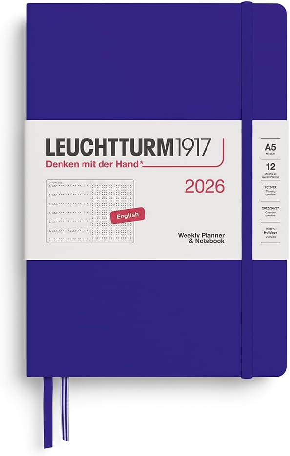 Agenda 12 Mesi Settimanale Leuchtturm1917 & Taccuino Medium A5 con Pagine a Puntini e Copertina Rigida Ink 2026