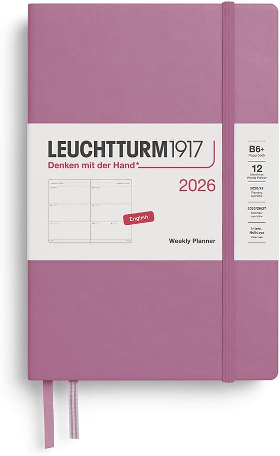 Agenda 12 Mesi Settimanale Orizzontale Leuchtturm1917 Paperback B6+ con Copertina Rigida Dusty Rose 2026