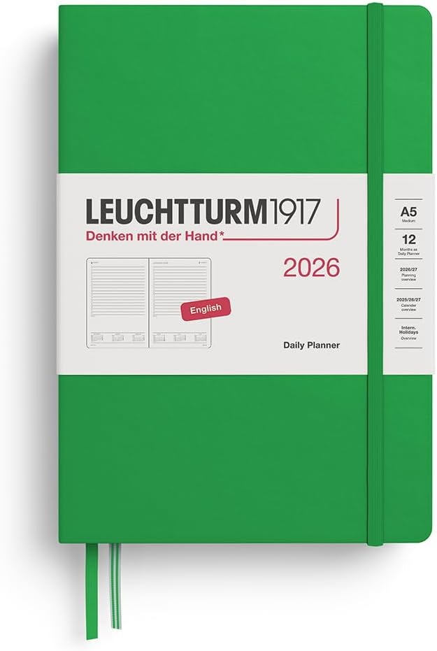 Agenda 12 Mesi Giornaliera Leuchtturm1917 Medium A5 con Copertina Rigida Spring Leaf 2026