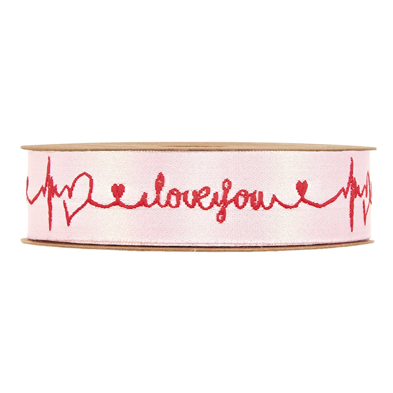 Nastro in Tessuto I Love You Rosa 25 mm x 20 mt