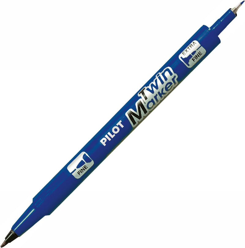 Pennarello Marcatore Pilot Twin Marker con Punta Fine ed Extra Fine Blu