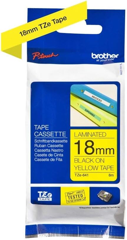 Cassetta Nastro Laminato Brother Nero su Giallo 18 mm