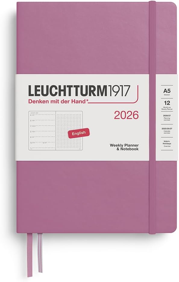 Agenda 12 Mesi Settimanale Leuchtturm1917 & Taccuino Medium A5 con Pagine a Puntini e Copertina Rigida Dusty Rose 2026