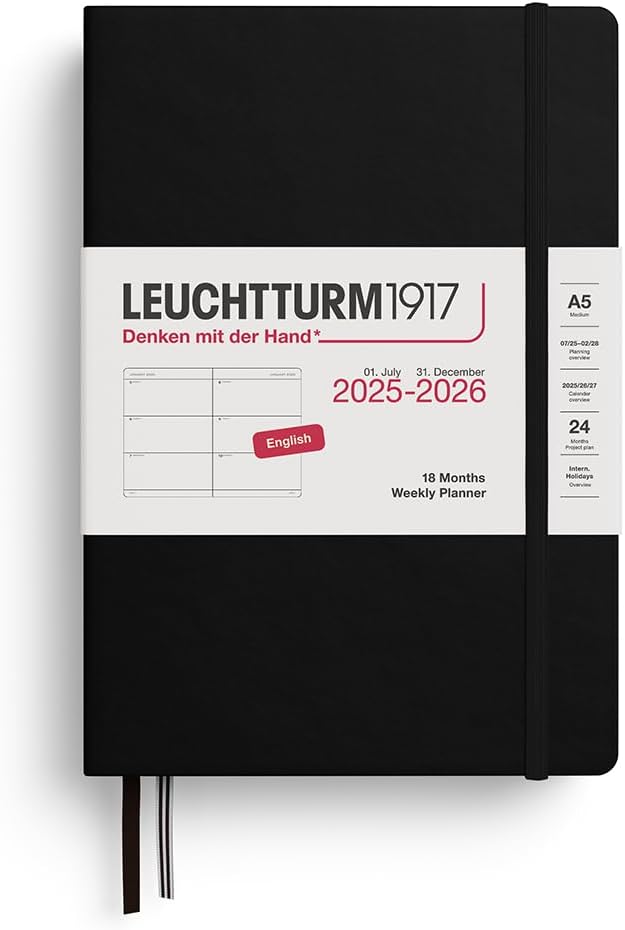 Agenda 18 Mesi Leuchtturm1917 Settimanale Orizzontale A5 con Copertina Rigida Black 2026