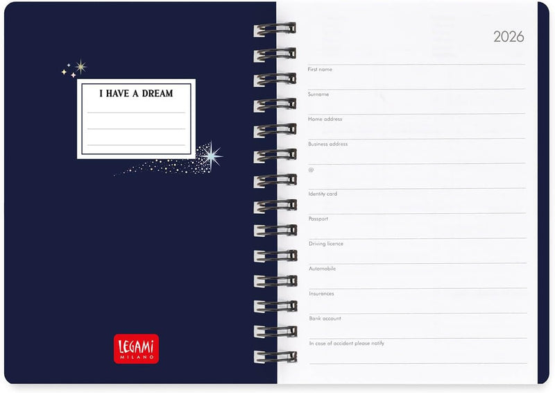 Agenda 12 Mesi Legami Settimanale Small Spiralata 2026 Stars con Chiusura ad Elastico