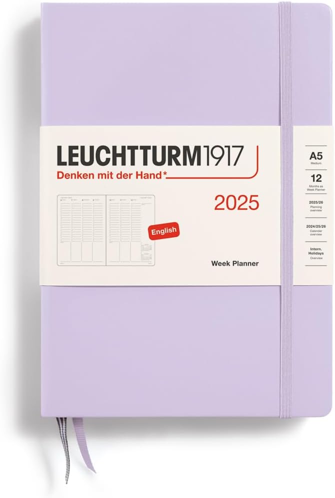 Planner 12 Mesi Settimanale Verticale Medium A5 con Copertina Rigida Lilac 2025