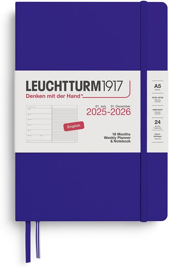 Agenda 18 Mesi Leuchtturm1917 Settimanale Taccuino A5 con Copertina Rigida Ink 2026