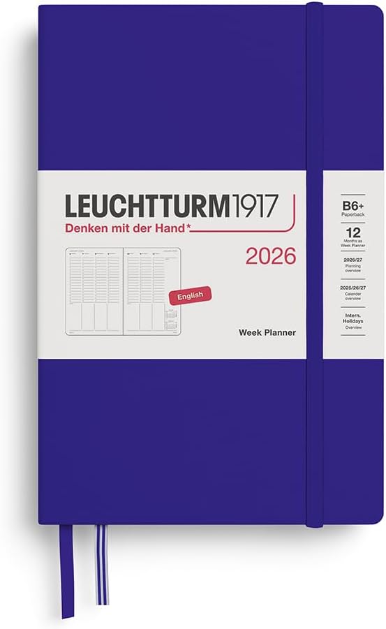 Planner 12 Mesi Settimanale Verticale Leuchtturm1917 Paperback B6+ con Copertina Rigida Ink 2026