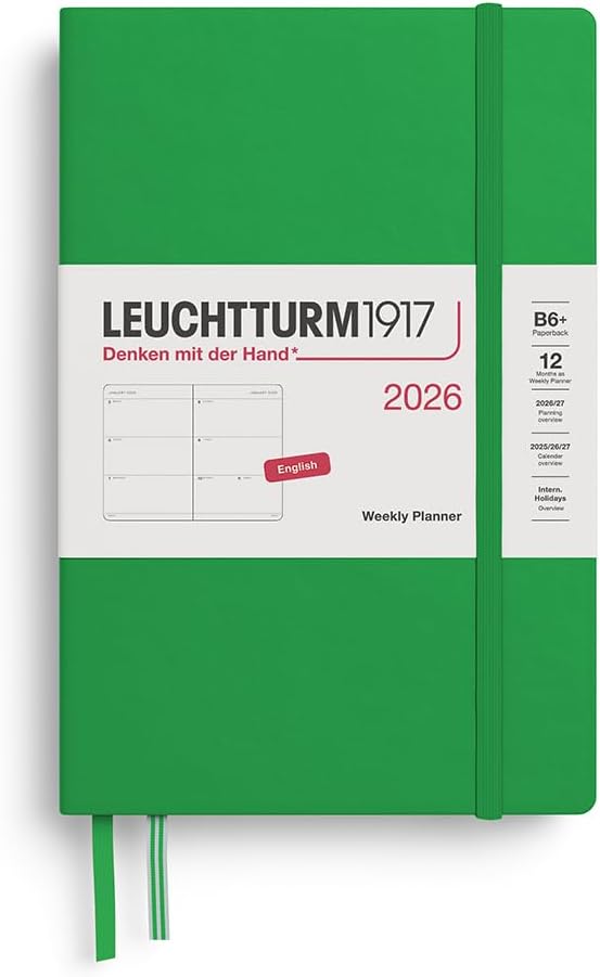 Agenda 12 Mesi Settimanale Orizzontale Leuchtturm1917 Paperback B6+ con Copertina Rigida Spring Leaf 2026