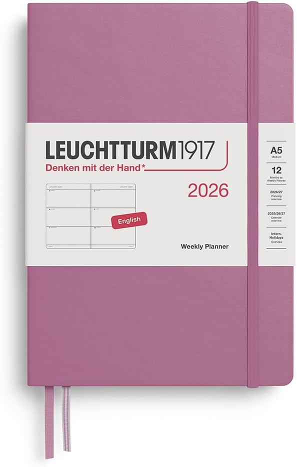 Agenda 12 Mesi Settimanale Orizzontale Leuchtturm1917 Medium A5 con Copertina Rigida Dusty Rose 2026
